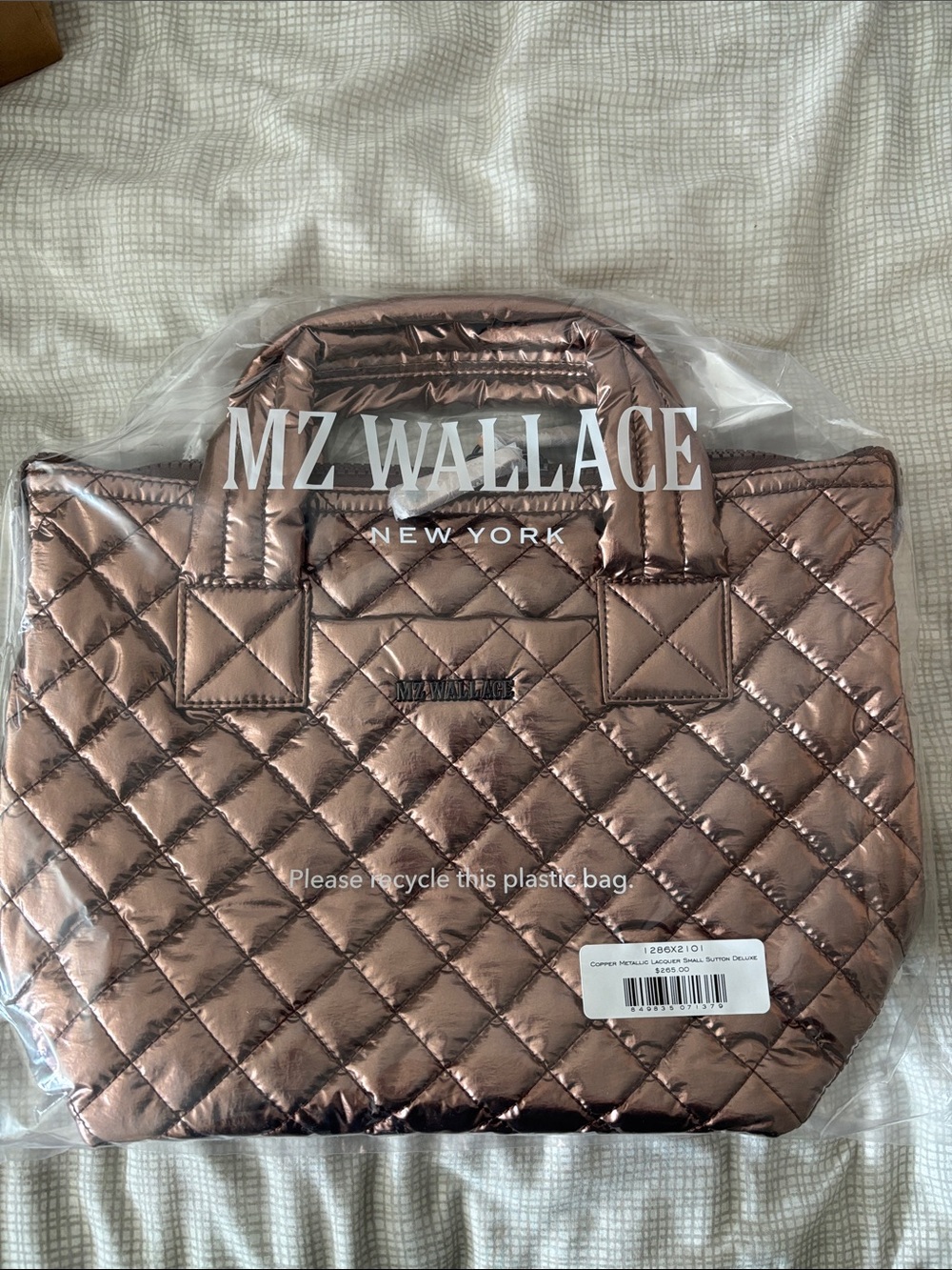 MZ Wallace small Sutton deluxe copper metallic lacquer.